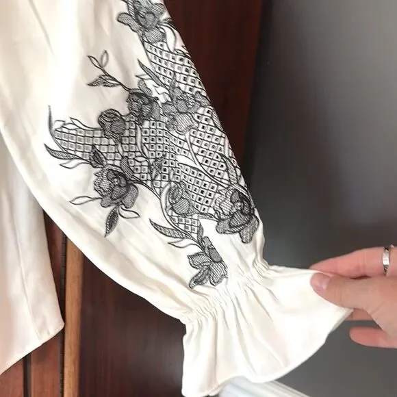 White House Black Market Embroidered Off-Shoulder Blouse - Picture 8 of 9